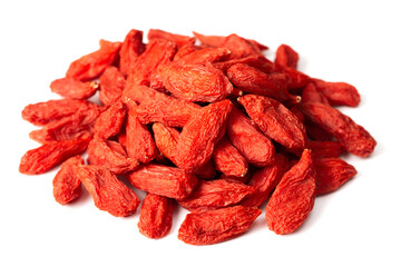 a pile of dried Chinese wolfberries isolated on white background