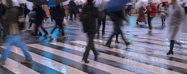 Foto op Plexiglas People crossing street on rainy night, Tokyo, Japan　雨の夜 渋谷スクランブル交差点を渡る人々 © wooooooojpn