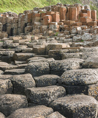 The Giant's Causeway, County Antrim, Northern Ireland, a natural volcanic rock pavement formed from hexagonal basalt columns.