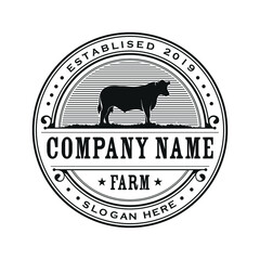 Retro Vintage Cattle Angus logo design template. cow farm logo design