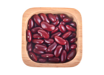 Top view of red beans in wooden bowl isolated on white background.