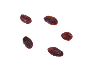 Top view of Dried raisins isolated on white background