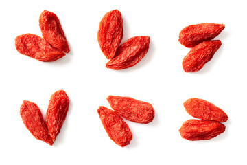 dried Chinese wolfberries isolated on white background, top view