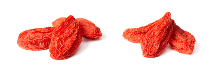 close up of dried Chinese wolfberries isolated on white background
