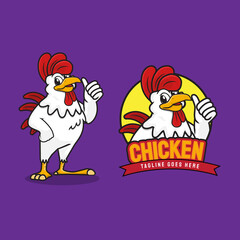 illustration of chicken cartoon character mascot give thumb up