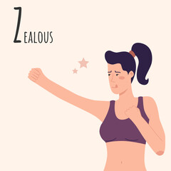 Alphabet Emotions concept. Female character zealous and persist. Letter Z - Zealous.