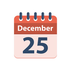 Red Calendar 25 December Vector Illustration Isolated on White Background. Flat Design Style.