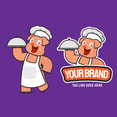 illustration of pig chef cartoon character mascot