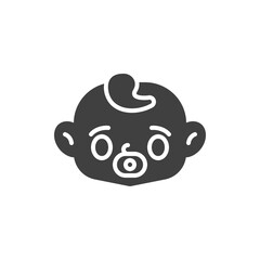 Baby face with pacifier vector icon. filled flat sign for mobile concept and web design. Baby sucks a pacifier glyph icon. Symbol, logo illustration. Vector graphics