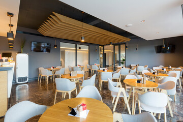 Interior of a empty modern hotel cafe bar