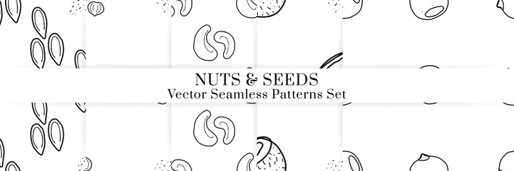 Nuts and seeds vector pattern. Outline hand drawn design