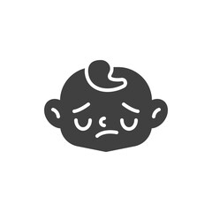 Sad baby face vector icon. filled flat sign for mobile concept and web design. Unhappy child face glyph icon. Symbol, logo illustration. Vector graphics