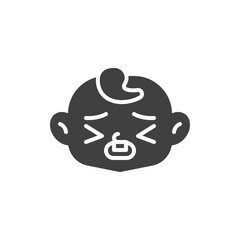 Obraz premium Tired baby face vector icon. filled flat sign for mobile concept and web design. Sick child face glyph icon. Symbol, logo illustration. Vector graphics