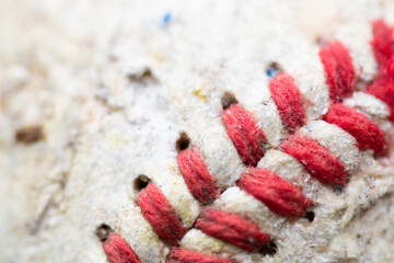 Close-up of a baseball seam