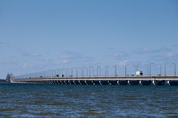 The Oland Bridge is a road bridge connecting Kalmar on mainland Sweden to Färjestaden on the island of Öland to its east with the characteristic hump at its western end © Henk Vrieselaar