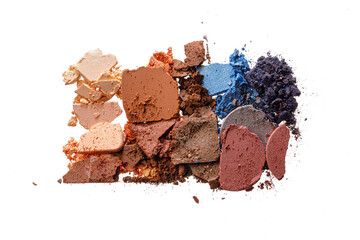 Scattered eye shadow sample swatch on white background
