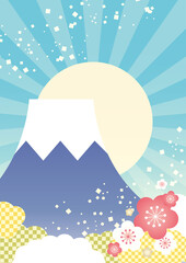 年賀状素材 かわいい富士山と初日の出の背景イラスト 青 Background Wall Mural Backgrou Kinusara