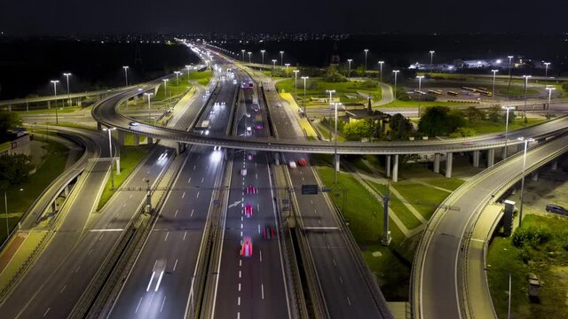 Hyperlapse aerial view of viaduct on Zeran Wschodni in Warsaw