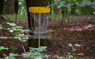 Flying disc to ethe disc golf basket