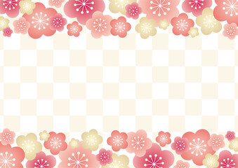 年賀状 節分素材 梅と市松模様の背景イラスト 桃白 Background Poster Backgrou Kinusara