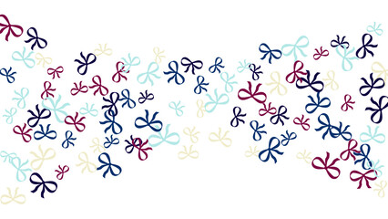 Festive Background with Colorful Bows. Delicate Pattern for Postcard, Print, Banner or Poster. Little Pretty Bows For Party Decoration, Wedding, Birthday or Anniversary Invitation. Vector
