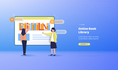 Online book library illustration concept, people are choosing books online