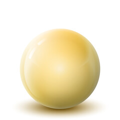 Glass yellow ball or precious pearl. Glossy realistic ball, 3D abstract vector illustration highlighted on a white background. Big metal bubble  with shadow.