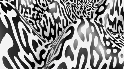 Diffusion reaction seamless pattern animated background. Abstract linear design with biological shapes. Black and white liquid shape. 4K 3D animation.