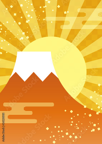 年賀状素材 富士山と初日の出の背景イラスト Background Poster Backgrou Kinusara