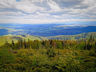 Spring in the Beskids. View of the Tatra Mountains from the Zywiec Beskids.