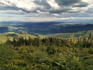 Spring in the Beskids. View of the Tatra Mountains from the Zywiec Beskids.