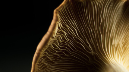 close up of a mushroom on black
