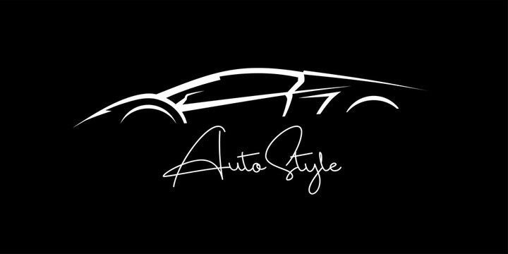 Auto Style sports car silhouette. Supercar showroom emblem design. Performance motor vehicle dealership logo concept design. Vector illustration.