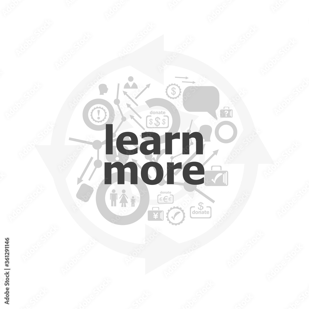 Poster text learn more on digital background. education concept . icon and button set