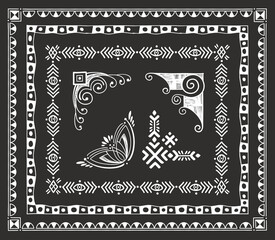 Freehand Decorative Frames and Corners in Tribal Style. Scalable with Blend