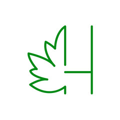 Concepto hoja de árbol. Logotipo lineal letra H con mitad hoja de arce en color verde