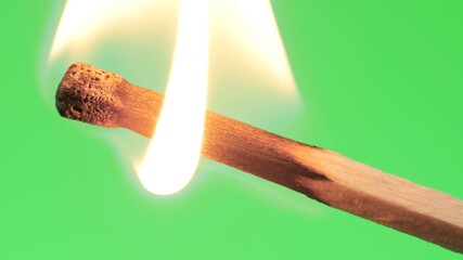 Match Stick Magically Combusts Into Flames And Ignites On Fire Green Screen Background