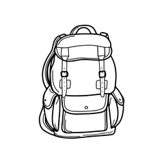 Tourist backpack for traveling and Hiking. Luggage bag for transportation. A school backpack or a satchel. Vector illustration in Doodle style