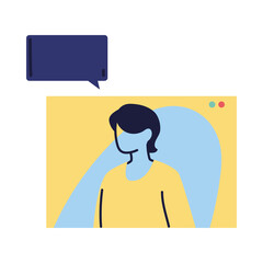 man on video call with chat on computer