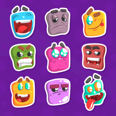 Funny Emojis Stickers Set, Emoticons with Different Moods Cartoon Vector Illustration