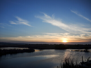 Obraz premium Breathtaking sunset in Danube Delta, Romania, in a summer day; outdoors