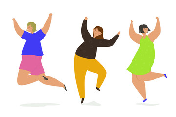 Group of people laughing and having fun together flat vector illustration. Happy people dance, jump and smile with balloons. The concept of happiness, fun, joint relaxation