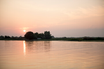 Breathtaking sunset in Danube Delta,  Romania,  in a summer day; outdoors