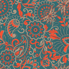 Fototapeta na wymiar Floral seamless paisley pattern