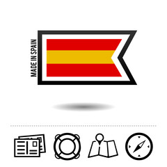 Made in Spain flag with travel icons.