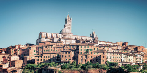 Fototapeta na wymiar Cityscape of Siena view the Duomo (cathedral of Siena), Tuscany, Italy