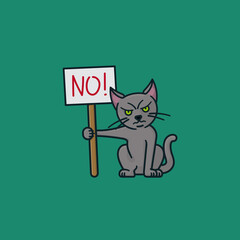 Cartoon cat character with protest sign vector illustration for Disobedience Day on July 3