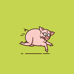 Pig on the run cartoon character vector illustration for Barbecue Day on July 4