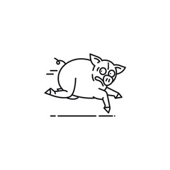 Pig on the run cartoon character vector line icon