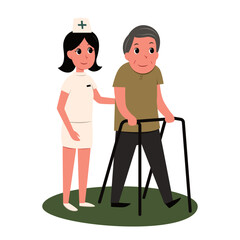 nurse with old man cartoon character design, nursing home care concept